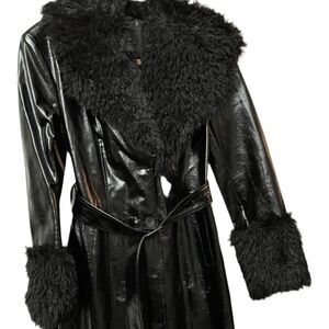 7 for All Mankind Faux Fur Trim Patent Leather Trench Coat